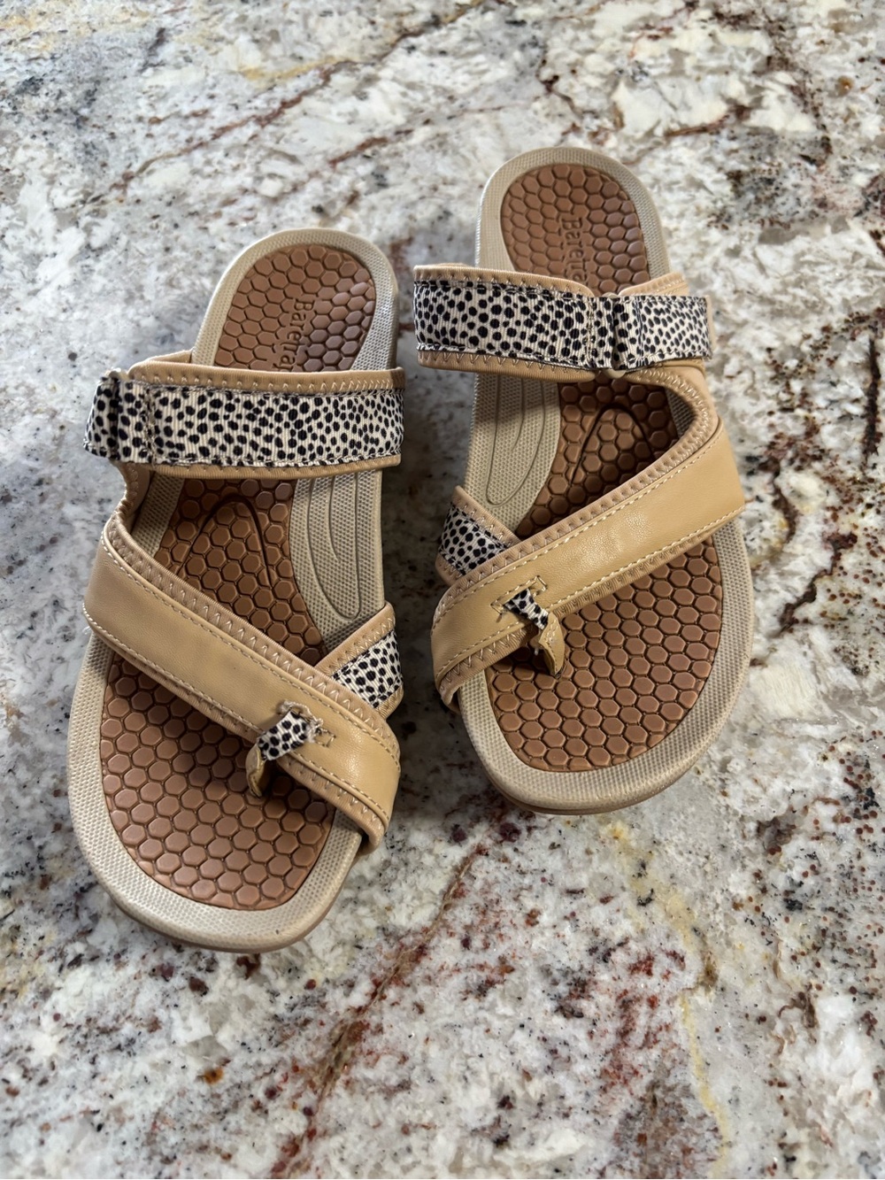 BareTraps Beige and Black Dot Accent Women's Sandals